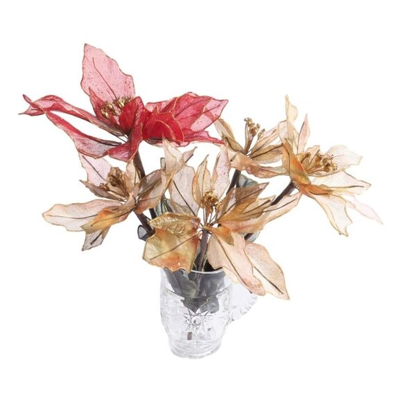 Artificial Poinsettia Garland Decoration With Red & Gold Flowers For Holiday Sea - Picture 9 of 9